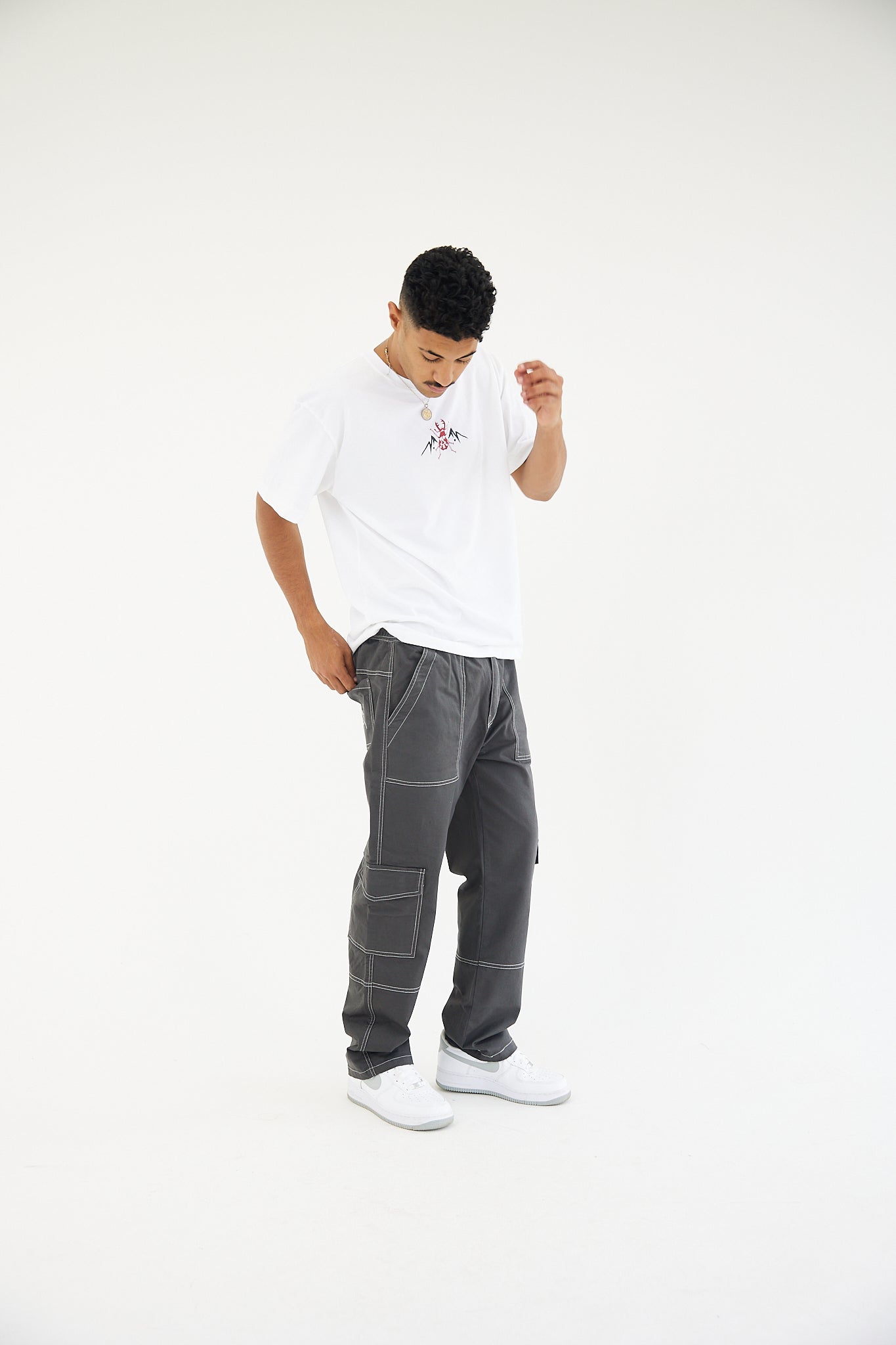 Charcoal Stitches Cargo Pants