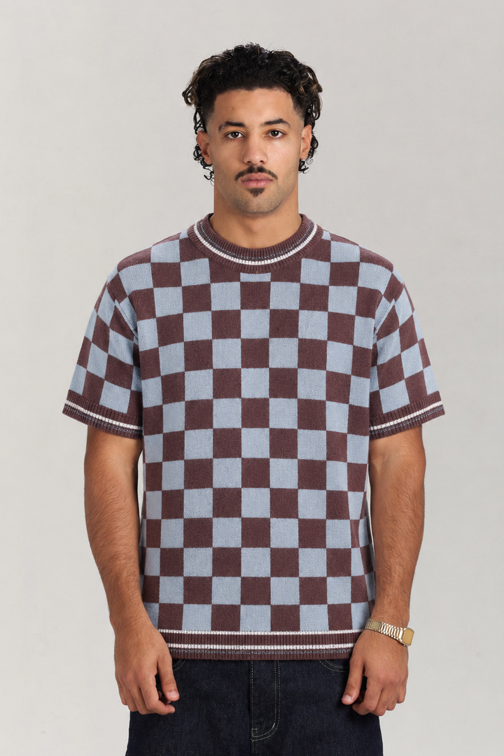 Blue Checkered Knitted Tshirt