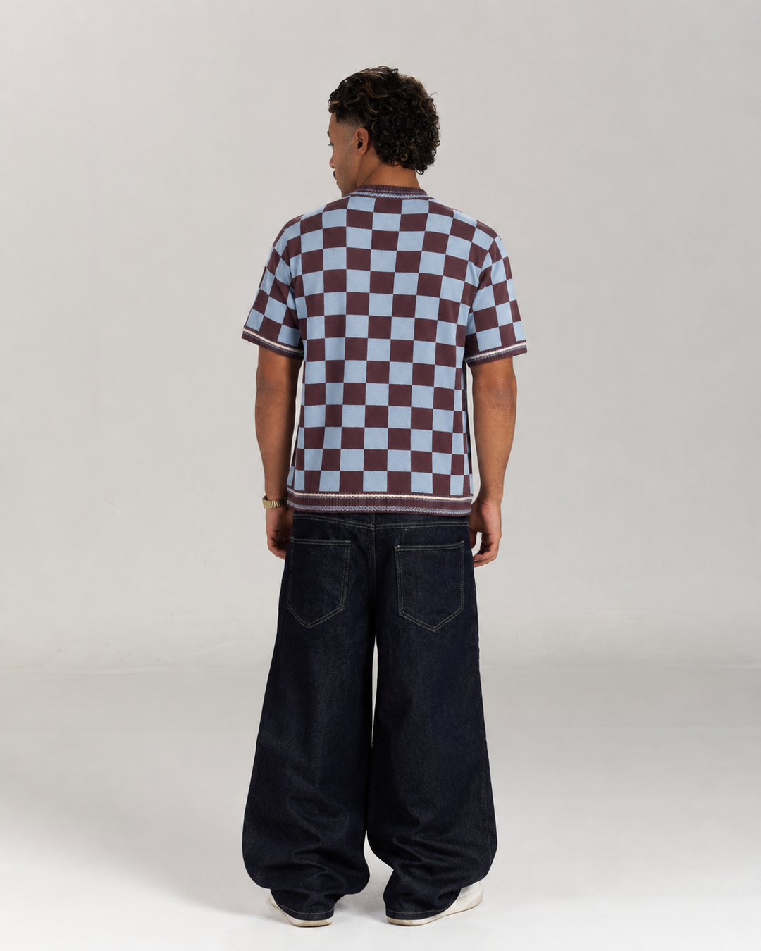 Blue Checkered Knitted Tshirt