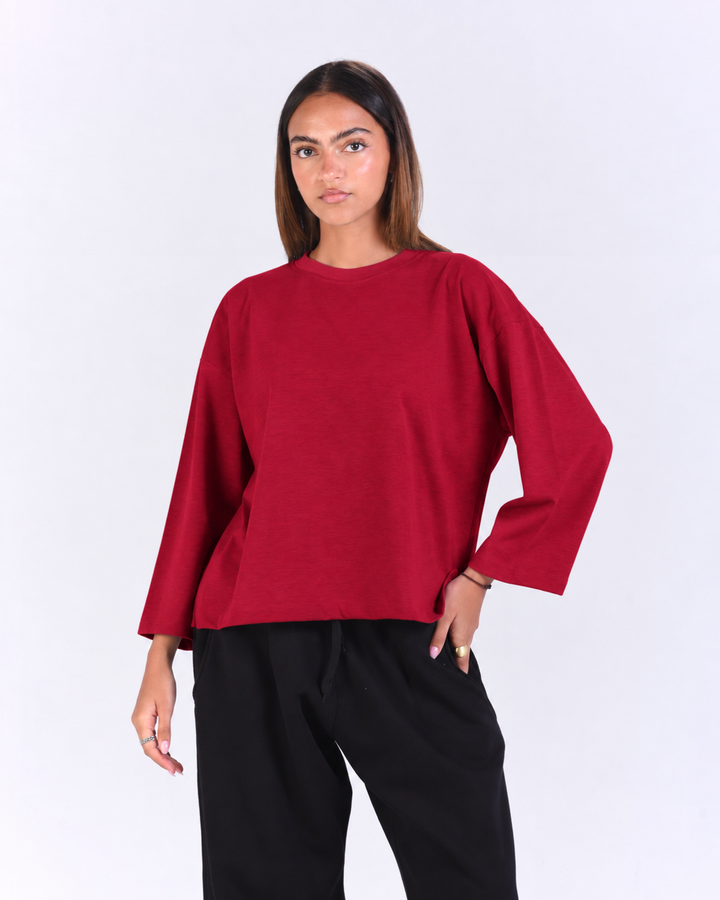 Burgundy Boxy Long Sleeve