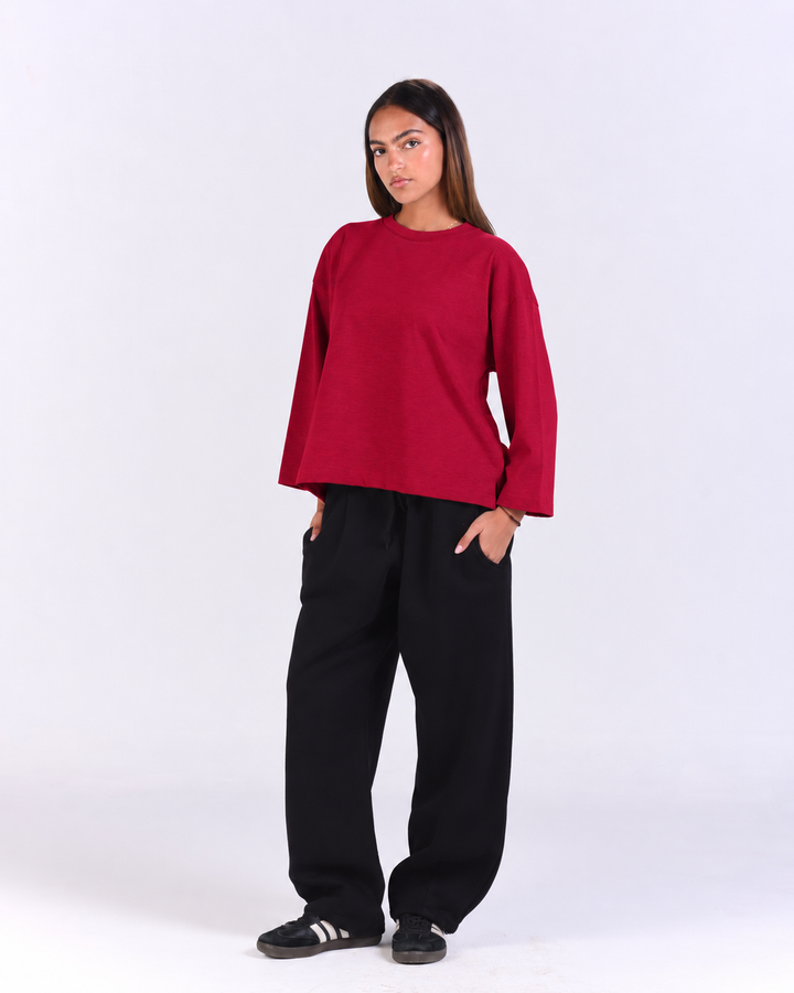 Burgundy Boxy Long Sleeve