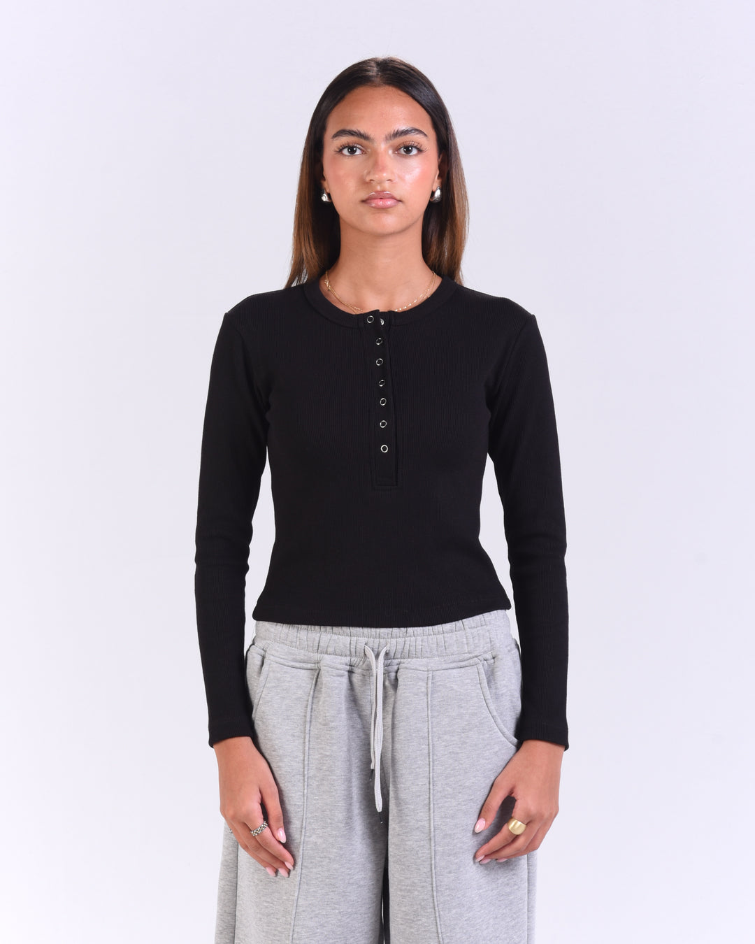 Black Snap Henley