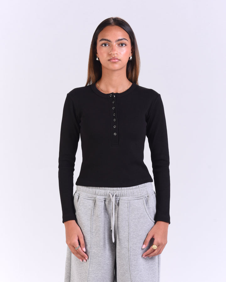 Black Snap Henley