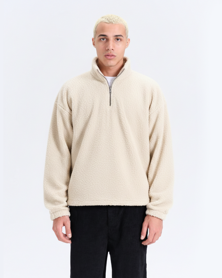 Beige fur quarter zipup
