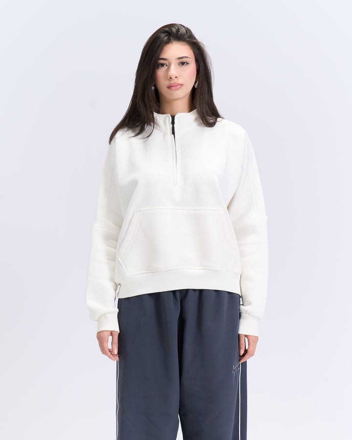 White quarter zipup top