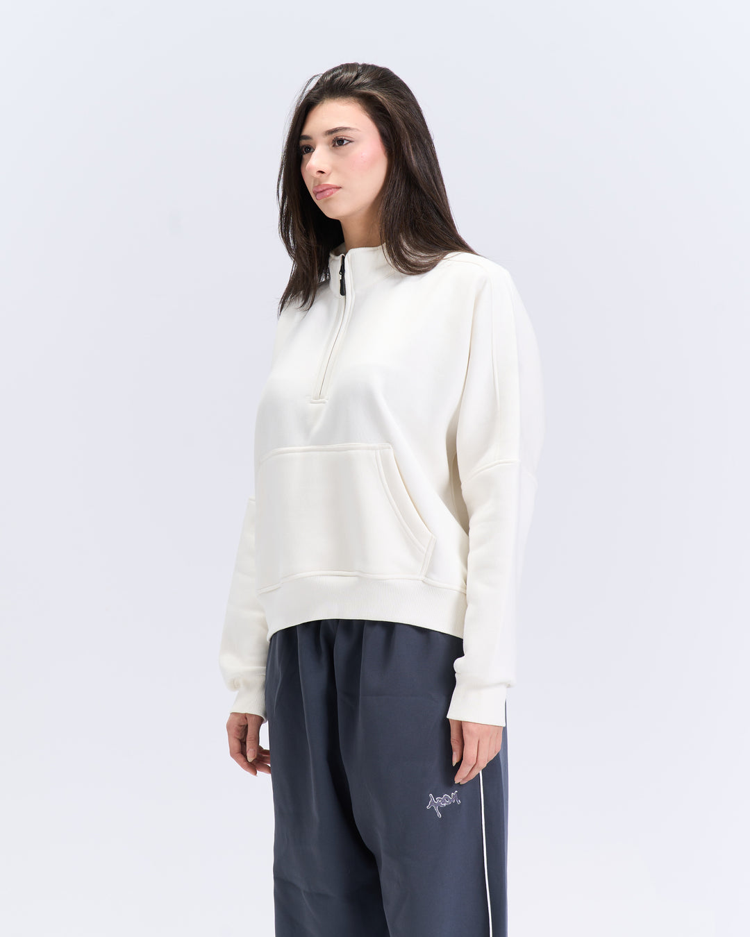 White quarter zipup top