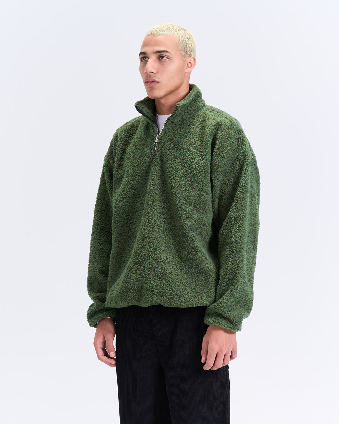 Green fur quarter zipup