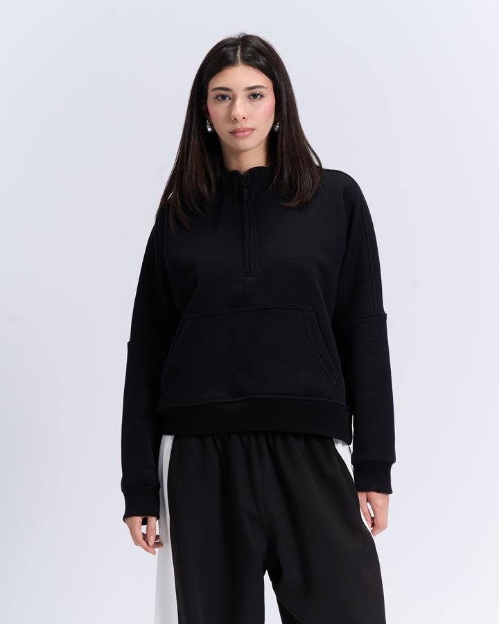 Black quarter zipup top