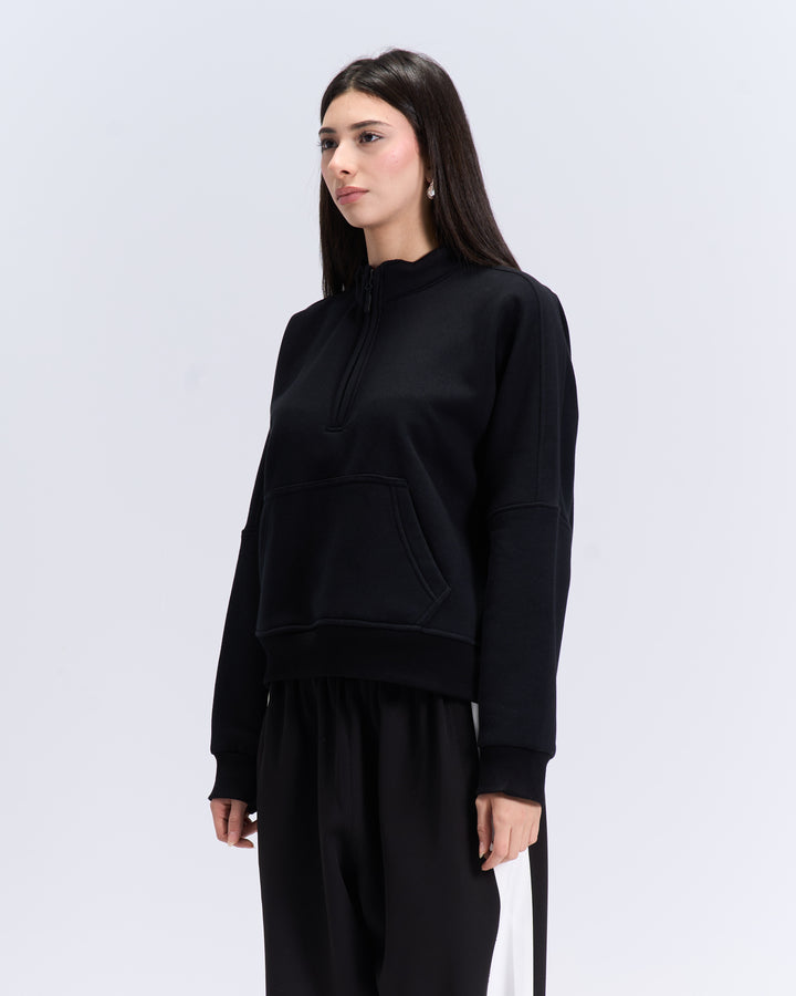 Black quarter zipup top