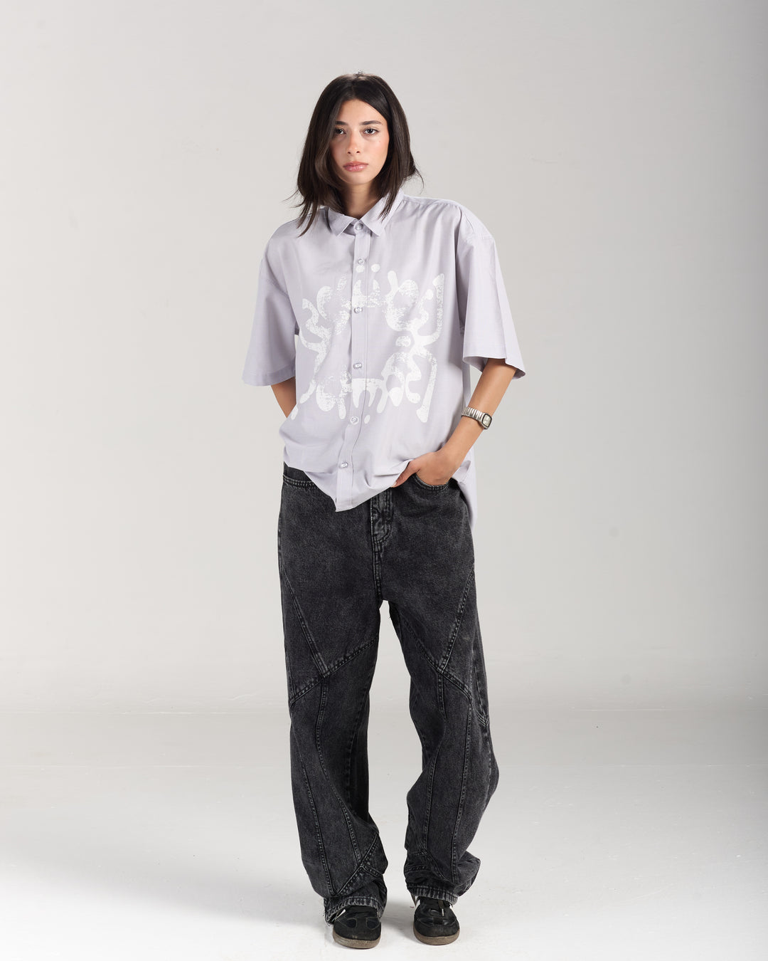 White Beetle Grey Shirt