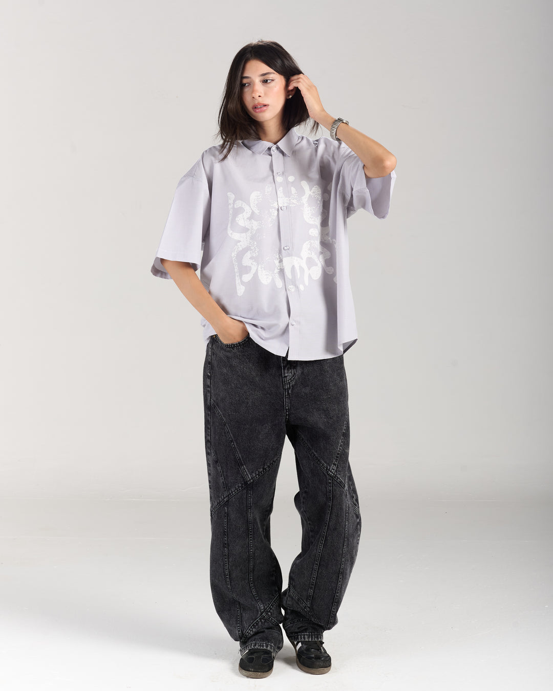 White Beetle Grey Shirt