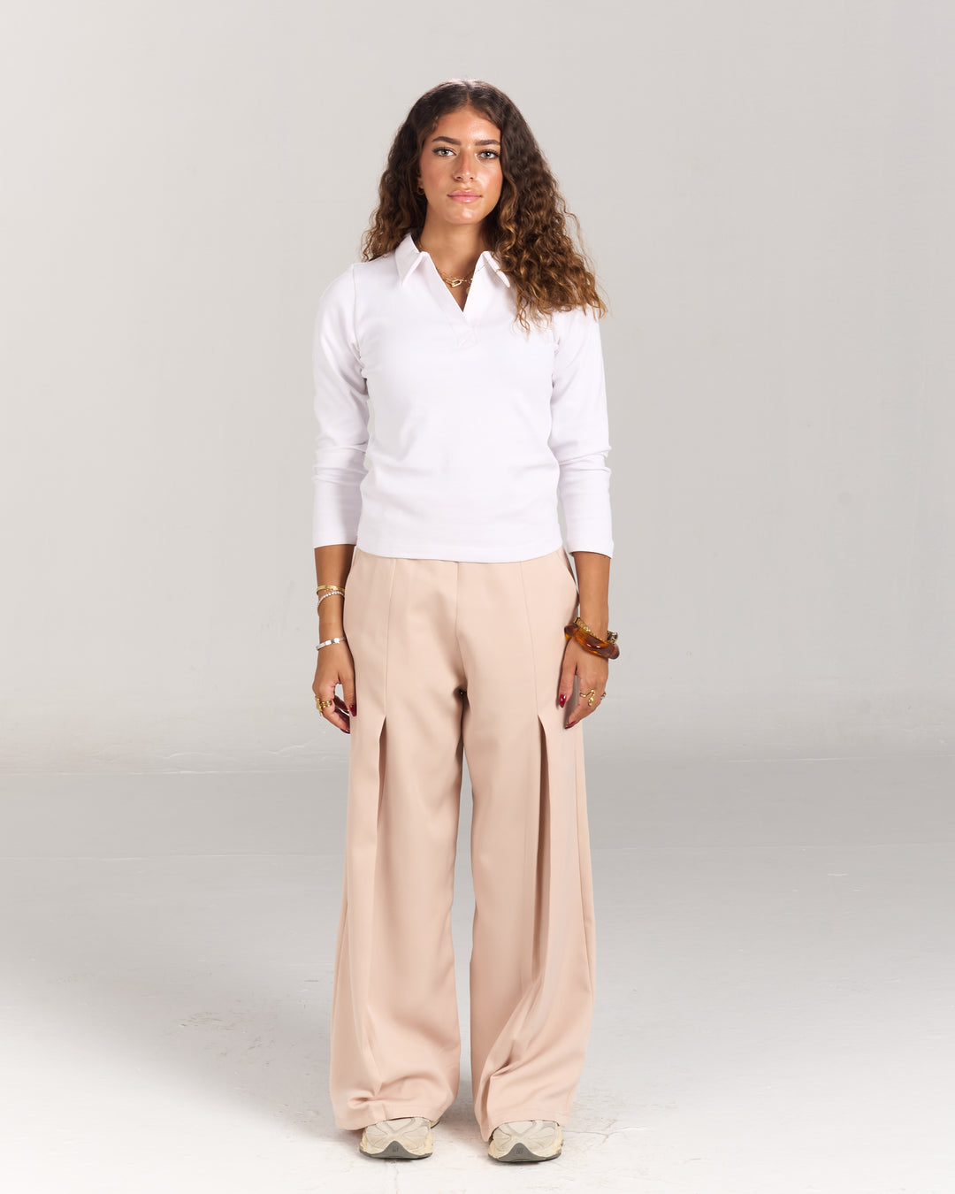 Beige Women Tilted Pants